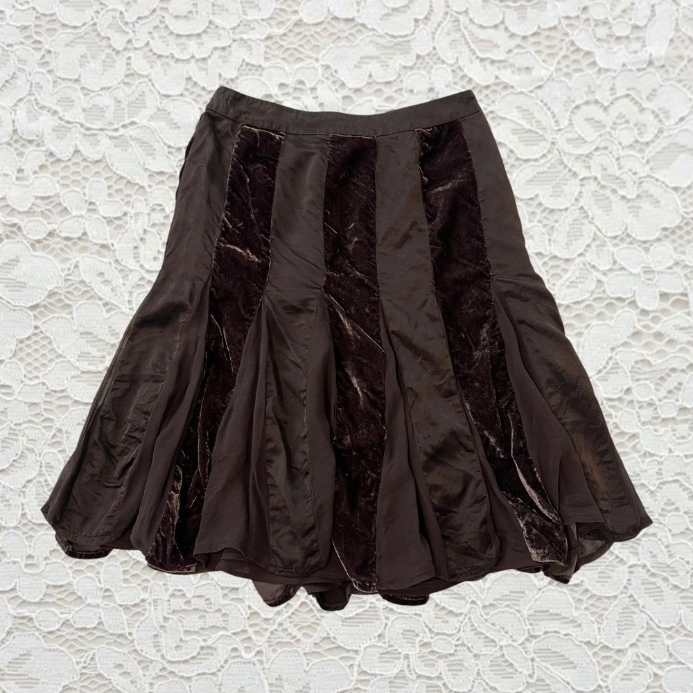 vintage brown silk and velvet midi skirt